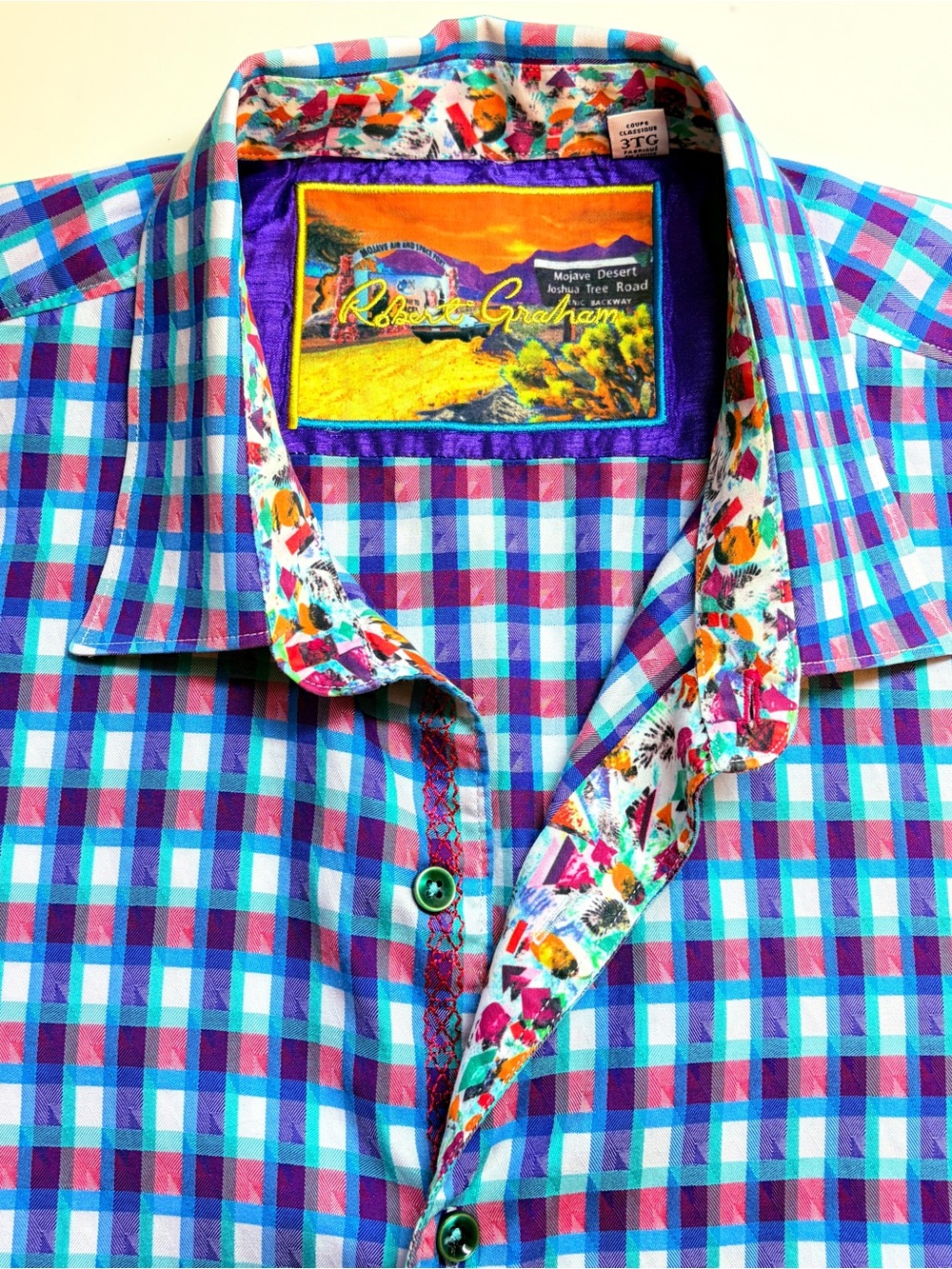 Robert Graham Mens 3XL Plaid Short Sleeve Button Up Mojave Desert Joshua Tree
